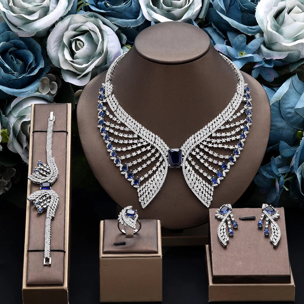 2025 Popular 4-piece Bridal Zirconia Full Set Women's Party Jewelry, Luxury Dubai Nigeria CZ Luxury Crystal Wedding Necklace Set