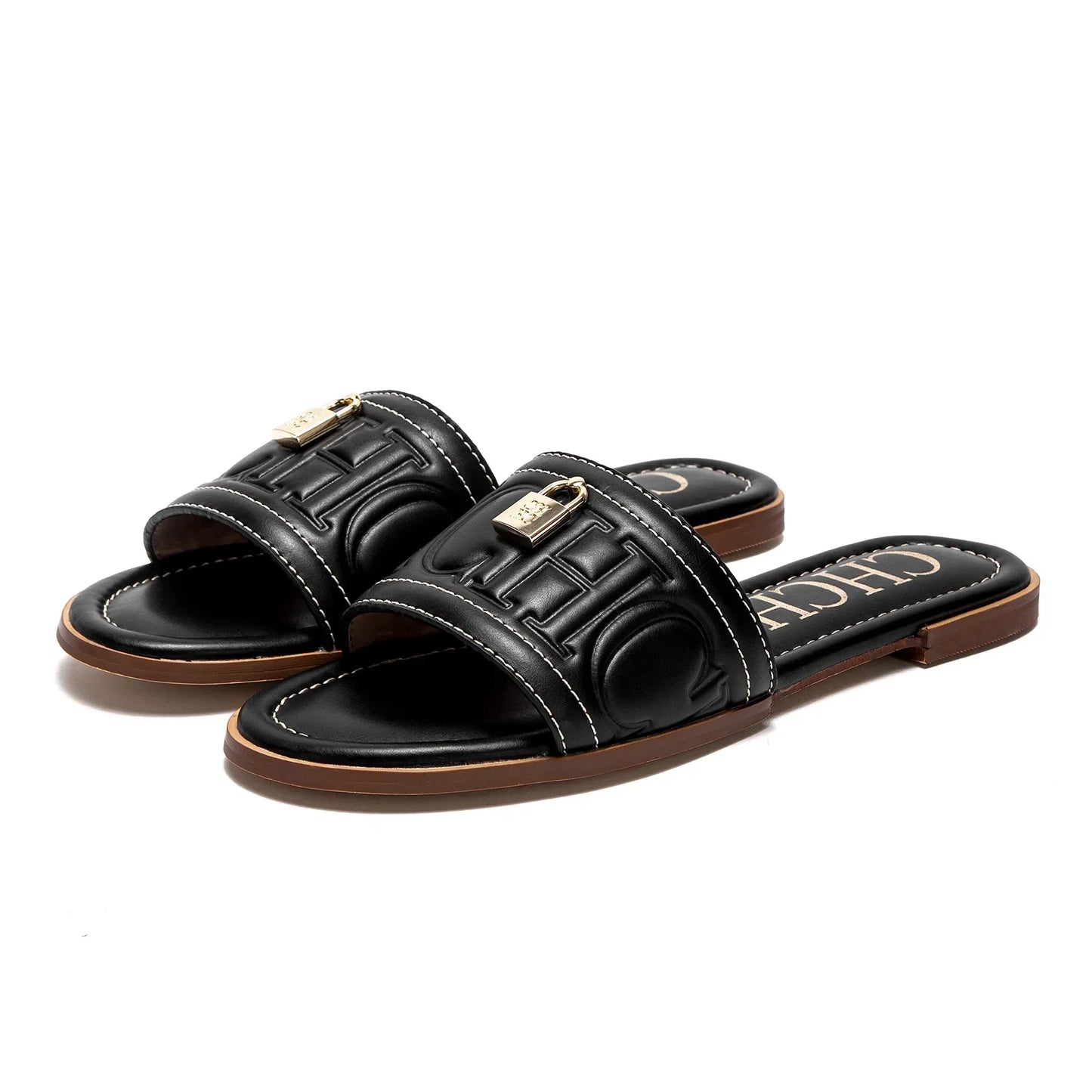 Woman Flat Shoes Summer New Solid Color Embossed Sandals Simple Fashion Slippers For Girl Students Shoes