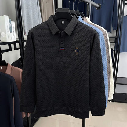 luxury brand men's new high quality long sleeves Polo shirt lapel embroidery jacquard T-shirt business fashion leisure Mens wear