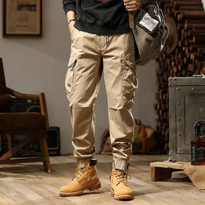 Brand Clothing 2026 Spring Summer Men's Baggy Cargo Pants Multi-Pocket Work Joggers Casual Cotton Tapered Trousers Long Pants