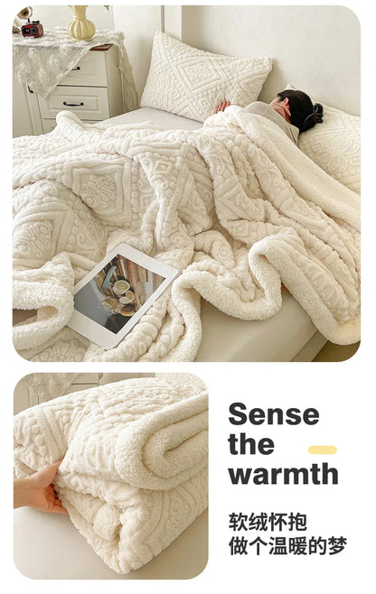 Ultra Soft Double Layer Fleece Blanket for Bed Thickened Cozy Velvet Warmth Blanket Autumn Winter Plush Blankets for Sofa Nap