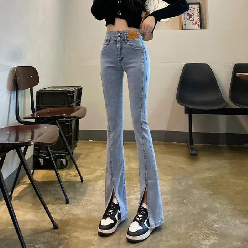 Women Autumn Winter Style High Waist Elastic Dragging Jeans