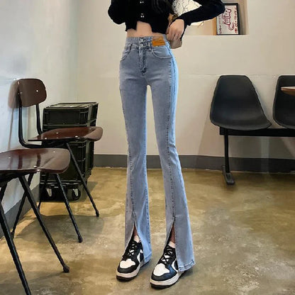Women Autumn Winter Style High Waist Elastic Dragging Jeans