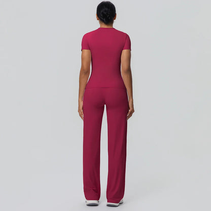 Fitness Sports Workout Yoga Set for Women Naked Feel Slim Casual Workout Top T-Shirt Quick Drying Push Up Running Pants Yoga Set