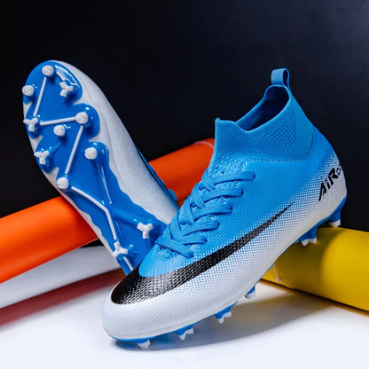 High-Top Leather AG Studded Soccer Cleats, Anti-Slip for Grass Field, Youth & Adult Men Women Training World Cup Style