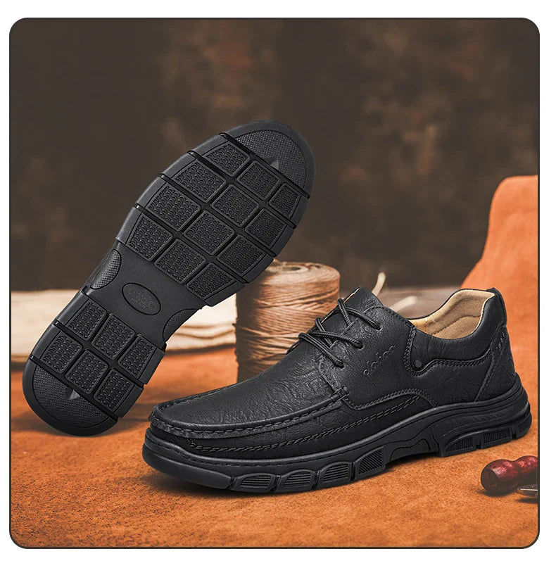 Men's Handmade Thick Rubber Bottom Breathable Casual Leather Shoes Classic Sewn Loafers Comfortable Leisure Footwear