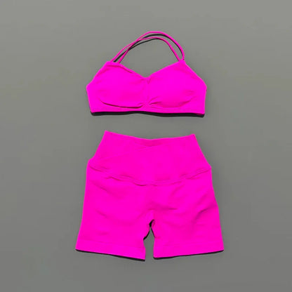 2 Piece Vision Gym Set Women Yoga Crop Top High Waist Scrunch Seamless Shorts Fitness Bra Sport Suit Sportswear Workout Set