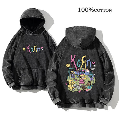 World Tour Hoodies Vintage Washed Men's Sweatshirts Cotton Hip Hop Streetwear Hooded Pullover Loose Y2K Tops