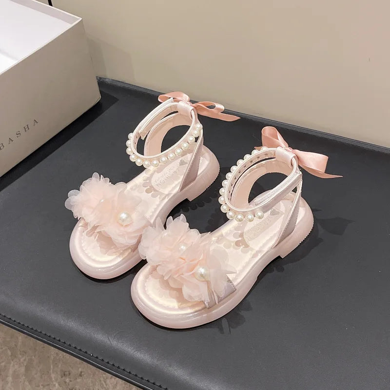 Girls Summer Sandals Soft Bottom Toe-Open Cute Princess Shoes Middle Large Children Little Girls Student Beach Shoes