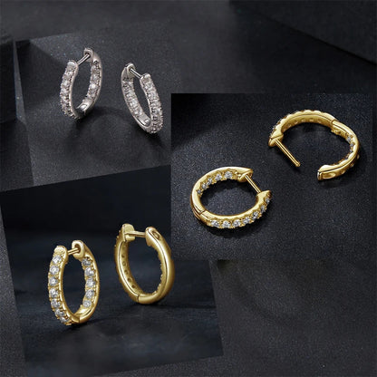 Gold Moissanite Hoop Earrings for Women, 925 Sterling Silver D Color Round Cut Lab Diamond Hypoallergenic Earrings