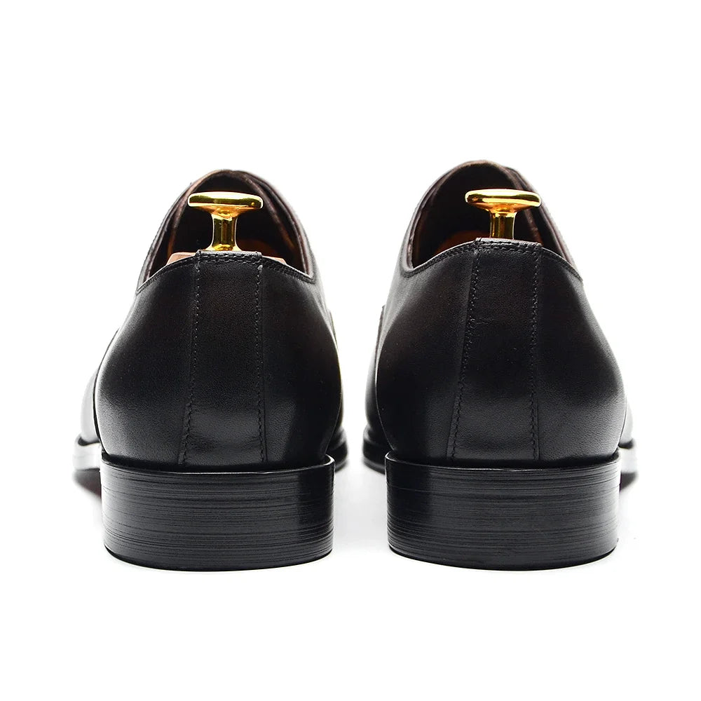 Classic Cowhide Genuine Leather Mens Dress Shoes Black Brown Cap Toe Lace-Up Oxford Company Business Office Formal Shoes for Men