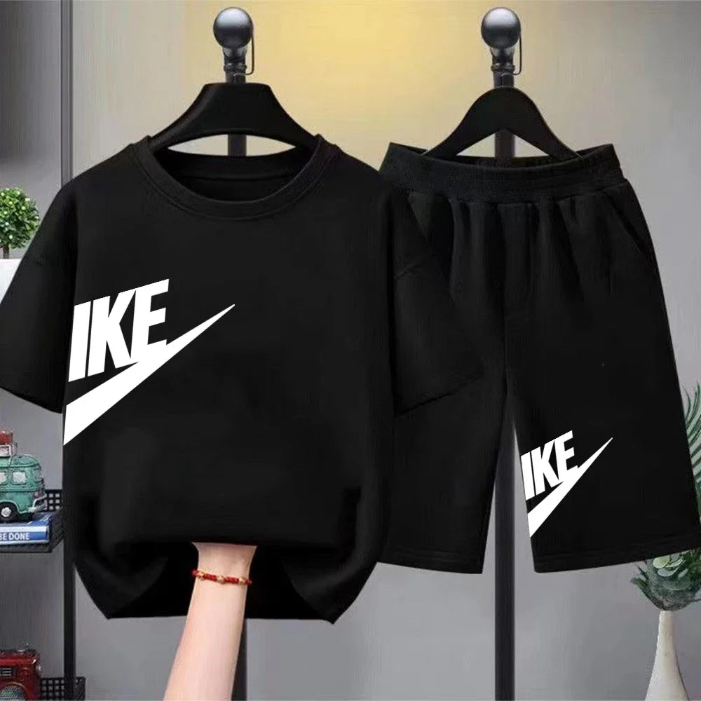 Summer Brand black T-shirt+Shorts Two-piece set Kids Clothing Fashion Letter Boy Girl3-12Yrs Sports Short-sleeved Casual Set