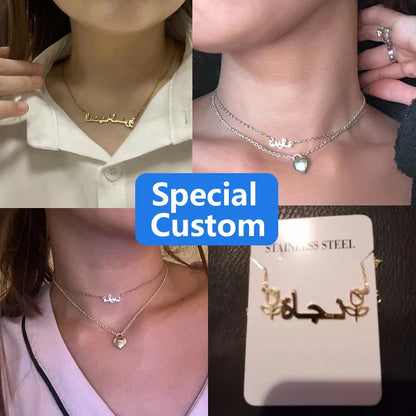 Personalized Arabic Name Necklace for Women Men Custom Arabic Stainless Steel Pendant Jewelry Customized Necklace Box Chain Gift