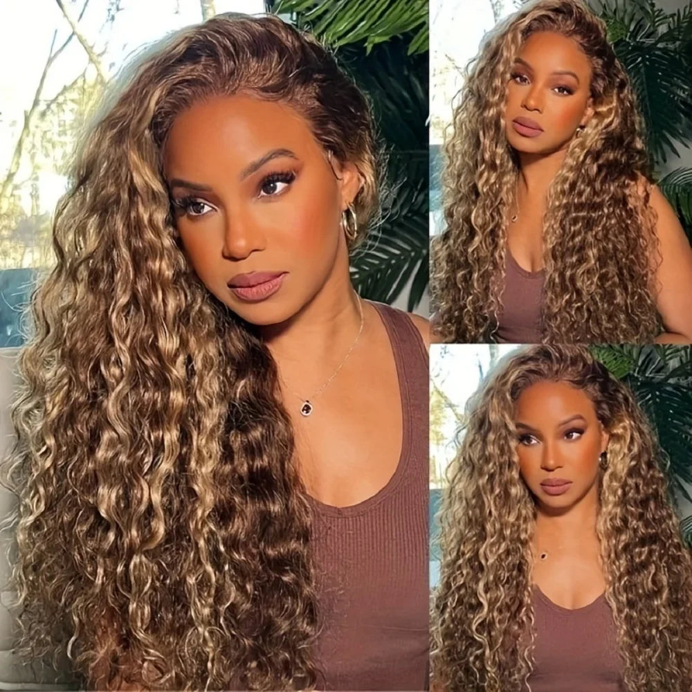 Highlight Deep Wave 4/27 Lace Front Wig Human Hair 13x6 13x4 HD Lace Frontal Wig 1B/30 Colored Ombre Honey Blonde Human Hair Wig