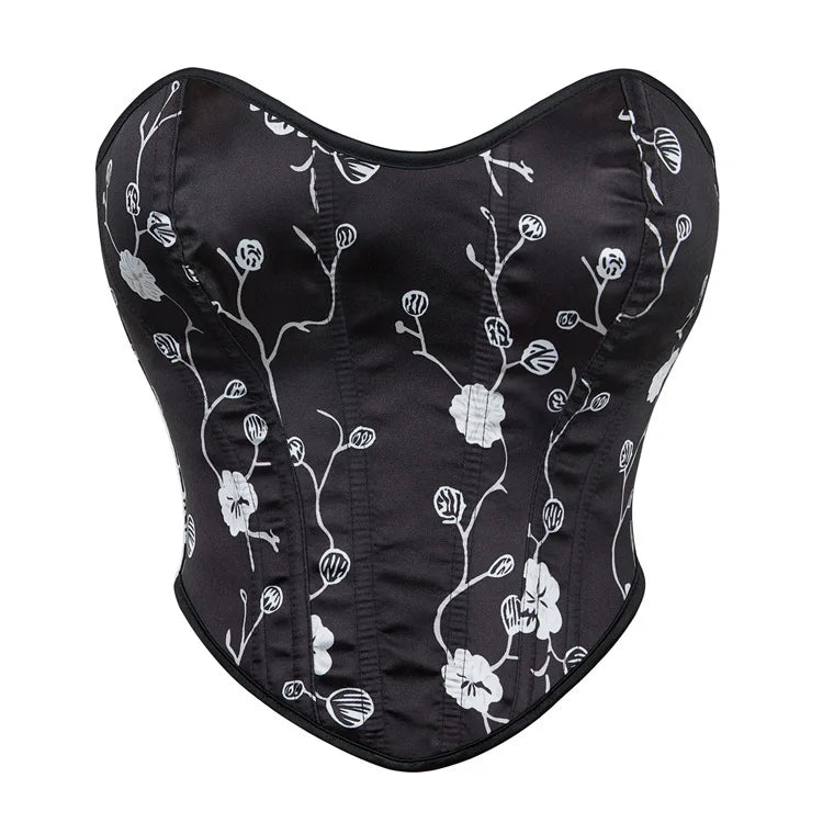 Women Fashion Corset Crop Top Lace Up Brocade Overbust Bustiers Body Shaper Lingerie Sexy Woman Push Up Corselet