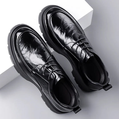 Men's Comfortable Genuine Leather British Thick-soled Business Leather Shoes for Spring 2025, New Lace-up Oxford Shoes