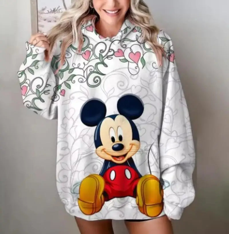 Mickey Mouse Red Hoodie Women 2025 Autumn Oversized Printed Pullover Casual Streetwear Disney Y2K Aesthetic Fashion Comfortable