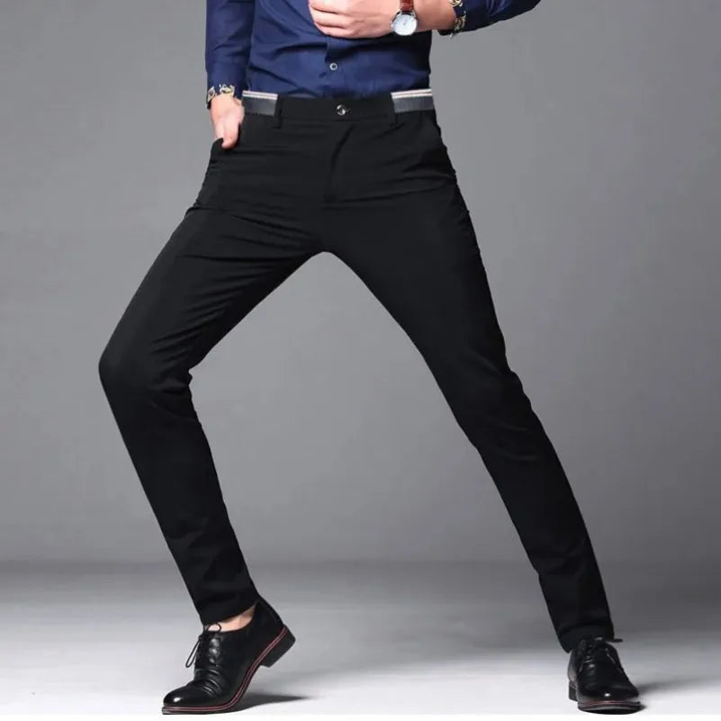 Men's Spring Summer Fashion Business Casual Long Pants Suit Pants Male Elastic Straight Formal Trousers Plus Big Size 28-40