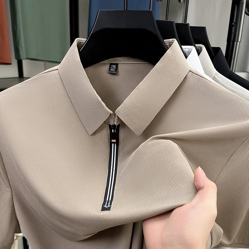 Original Quality Men's Polo Shirt High-End Solid Color Half Zipper Short Sleeve Summer Lapel T-Shirt Business Casual Menswear