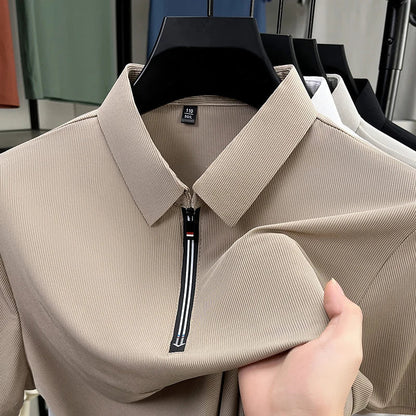 Original Quality Men's Polo Shirt High-End Solid Color Half Zipper Short Sleeve Summer Lapel T-Shirt Business Casual Menswear