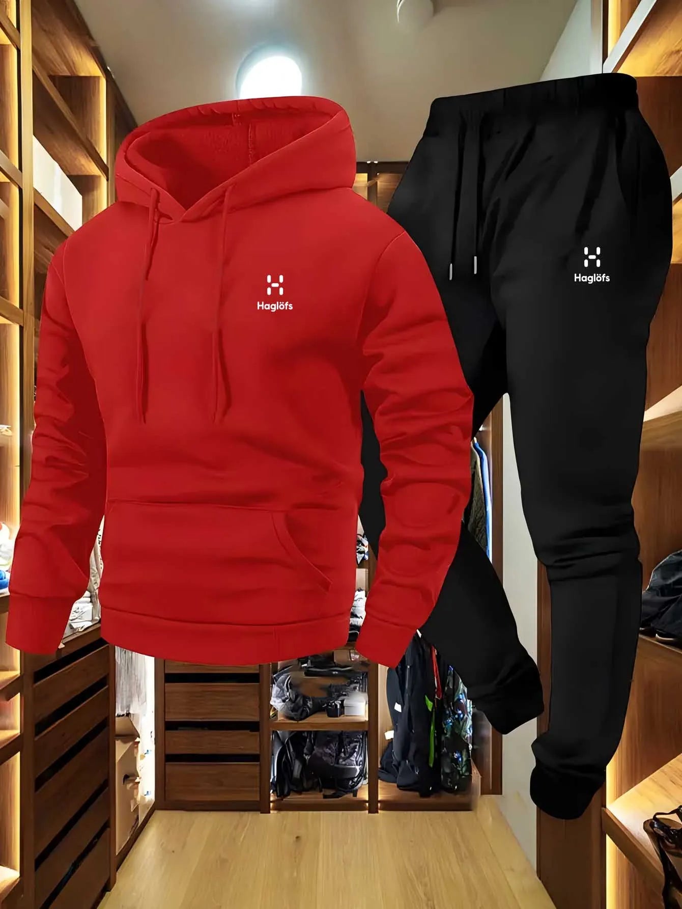 Men'S Autumn and Winter Pattern Casual Two-Piece Set Hoodie Sweatshirt Long Pants Suit with Pockets Regular Fit Outdoor Sports