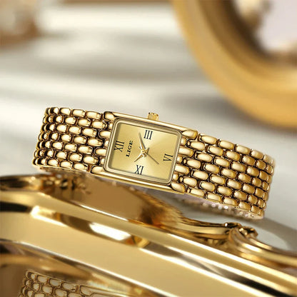 2025 New Gold Women's Watch Luxury Quartz Watch Stainless Steel Bracelet Retro Fashion 30M Waterproof Watch for Women reloj