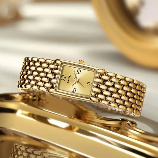 2025 New Gold Women's Watch Luxury Quartz Watch Stainless Steel Bracelet Retro Fashion 30M Waterproof Watch for Women reloj