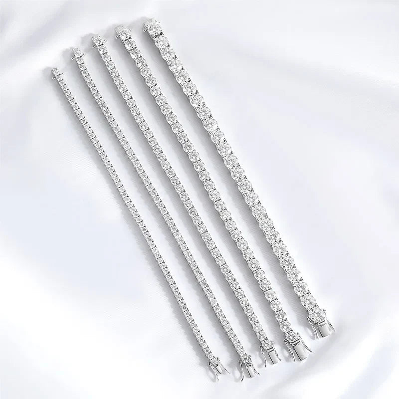 18k Plated 2-4mm Zircon/moissanite Tennis Bracelet for Women Man Full Diamond Original Real 925 Sterling Silver Jewelry