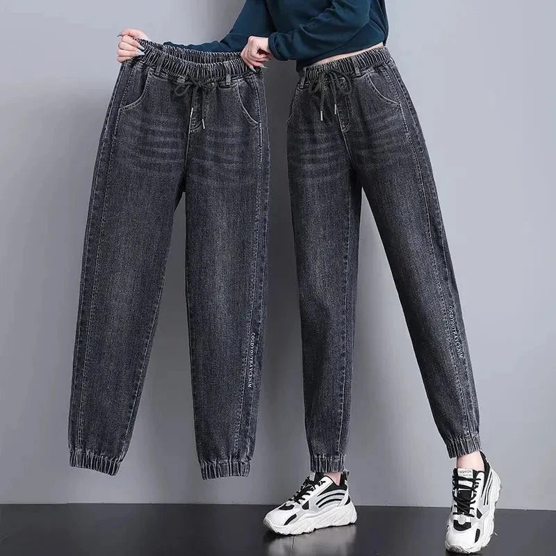 High Waist Denim Harlan Pants Women's Loose Elastic waist Jeans