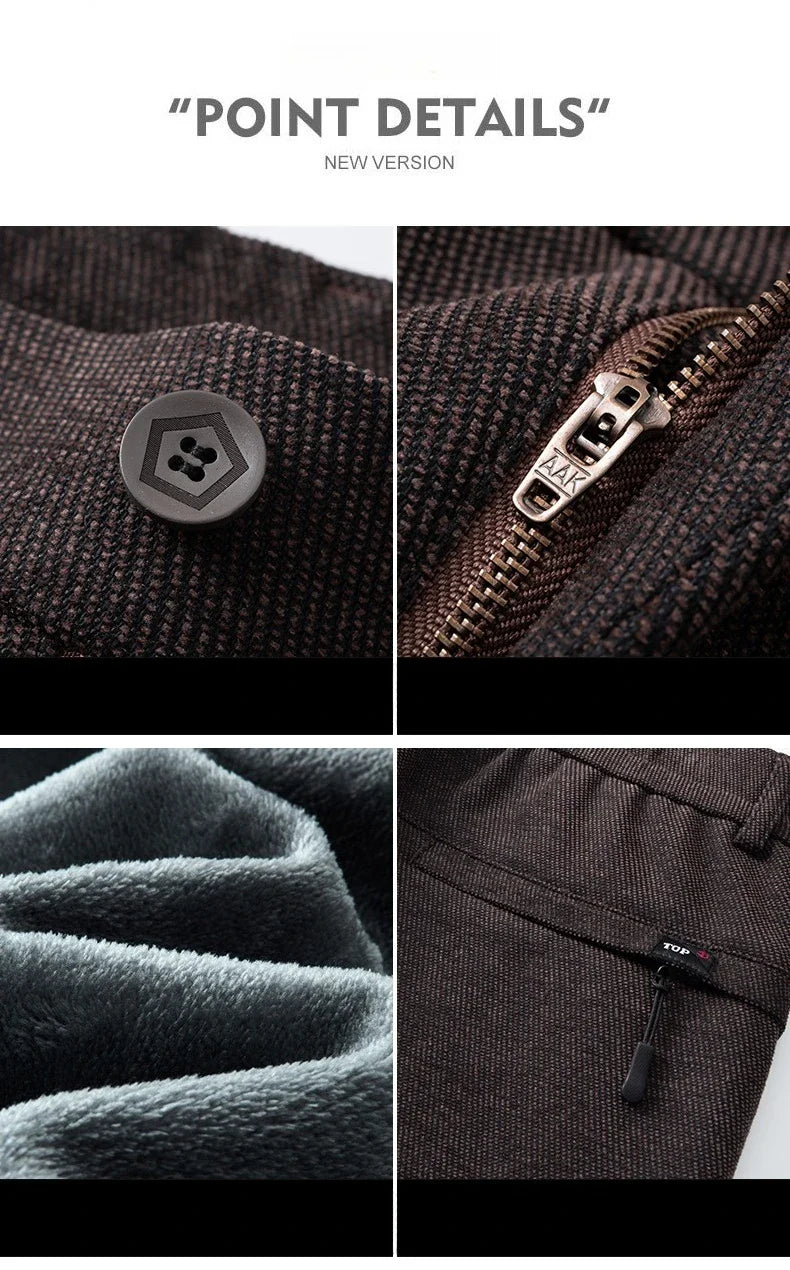 Men's Winter Fleece Elastic Casual Pants Thick Warm Soft Business Stretch Slim Trousers Streetwear Fashion Korean Brand Clothes