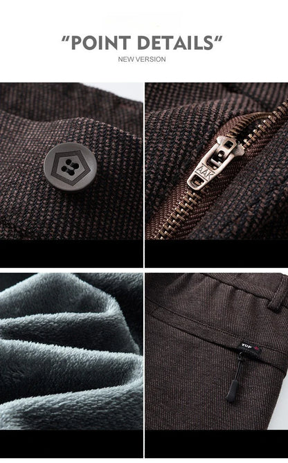 Men's Winter Fleece Elastic Casual Pants Thick Warm Soft Business Stretch Slim Trousers Streetwear Fashion Korean Brand Clothes