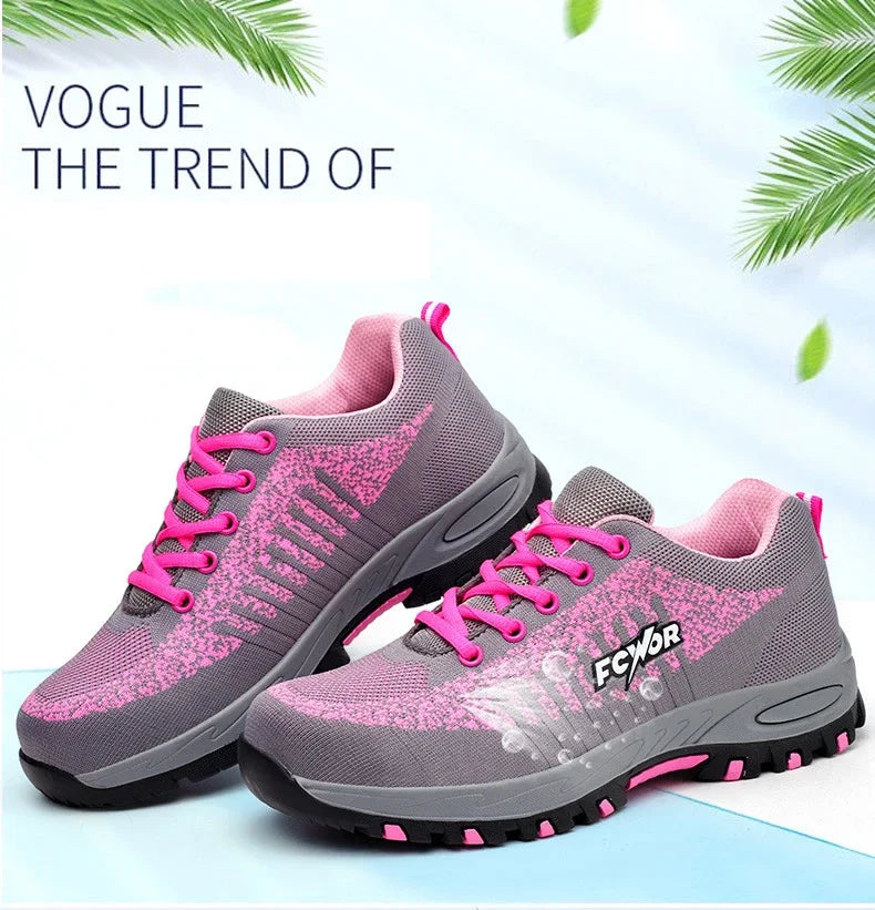 Safety Shoes for Women Indestructible  Steel Toe Sneakers Puncture Lightweight Boots Female Pink Small Size Safety Shoes