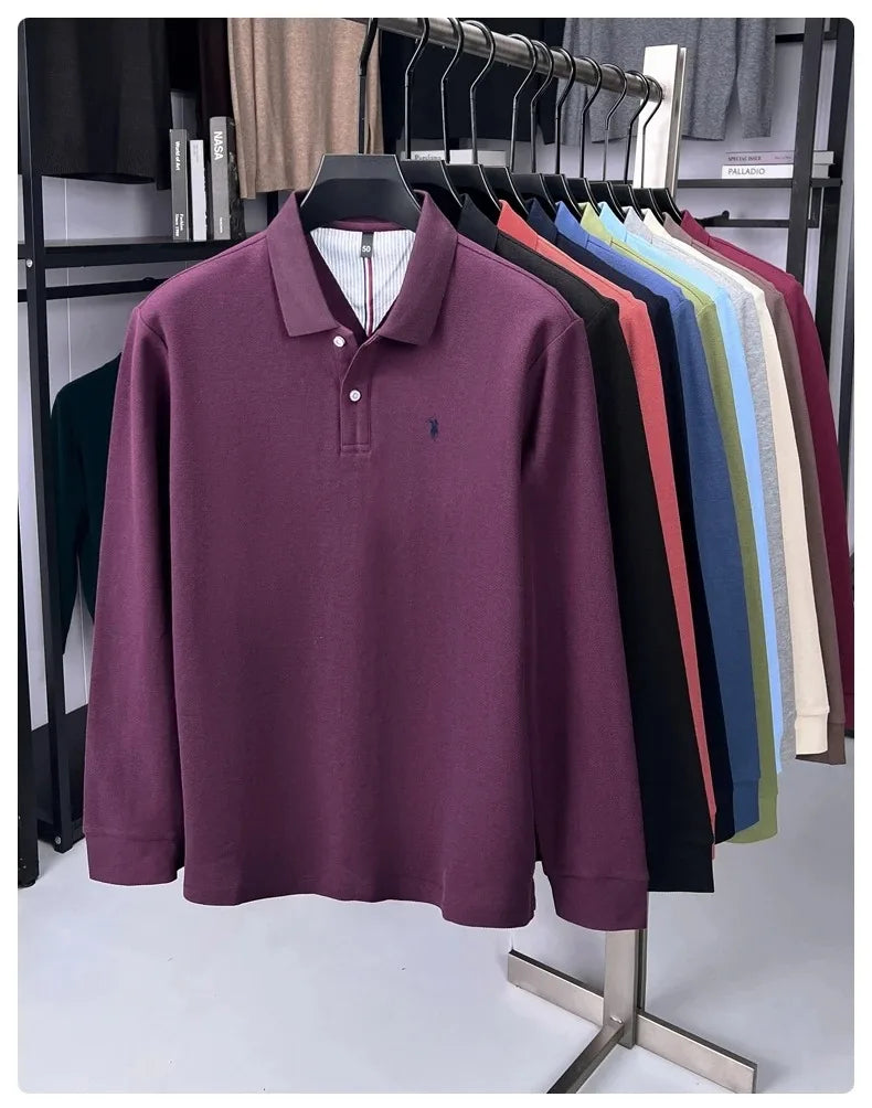 High end brand 100% cotton long sleeve polo shirt fashion luxury pony embroidery business casual comfort new Paul men's T-shirt