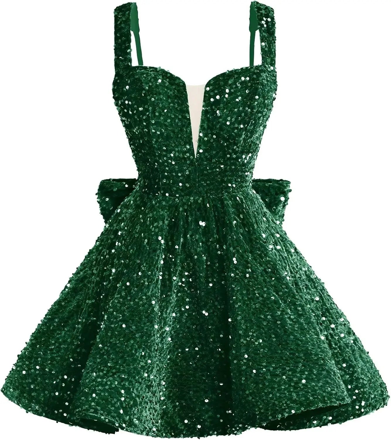 Sparkly Sequin Homecoming Dresses 2026 Short Spaghetti Straps V Neck Cocktail Party Gowns with Bow  Mini Dress Graduation Dress