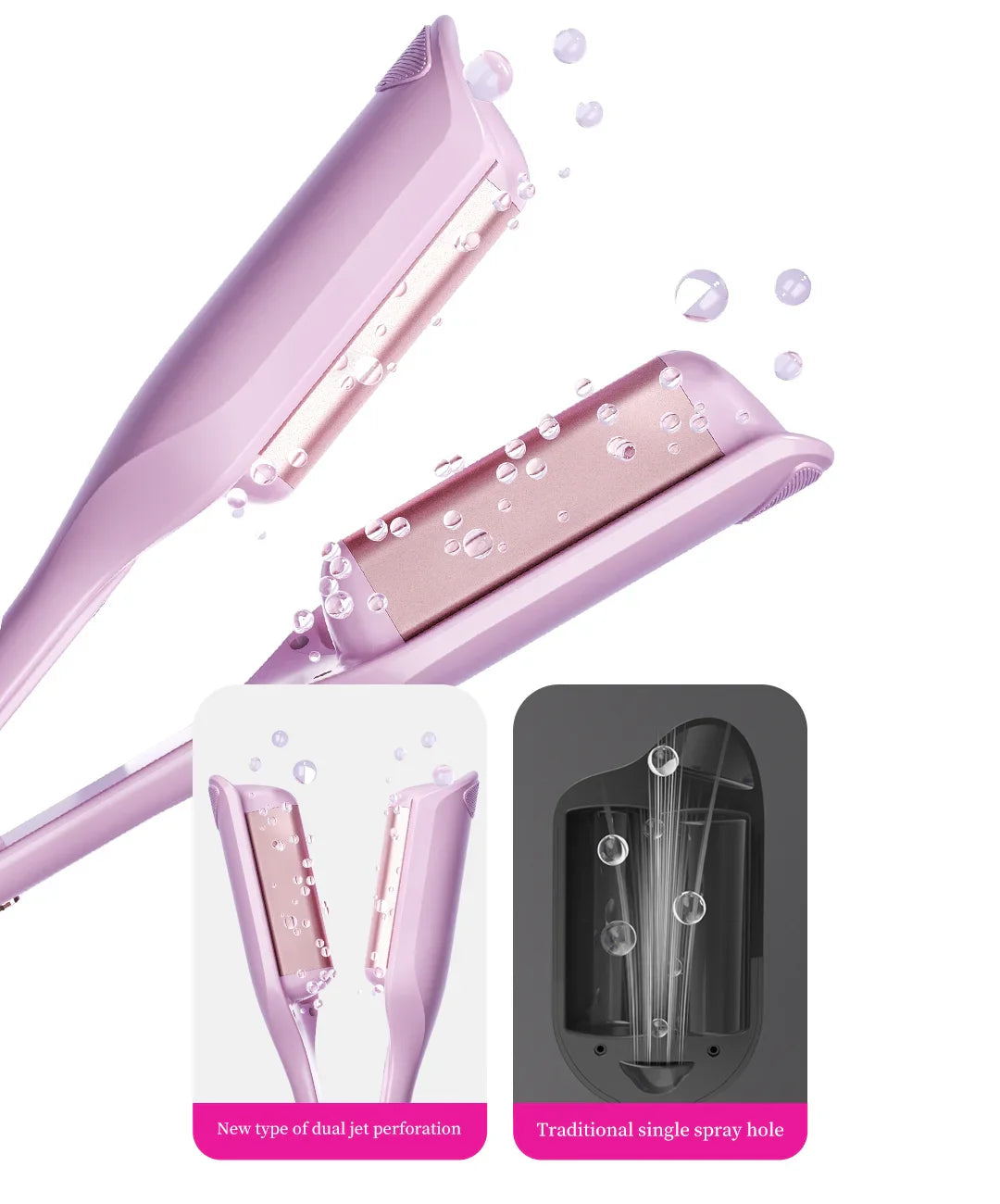 Curling Iron Hair Crimper 32mm Waver Beach Waves Curling Wand, Ionic Deep Waver Hair Curler Tool with Ceramic Pink, 1.25 Inch