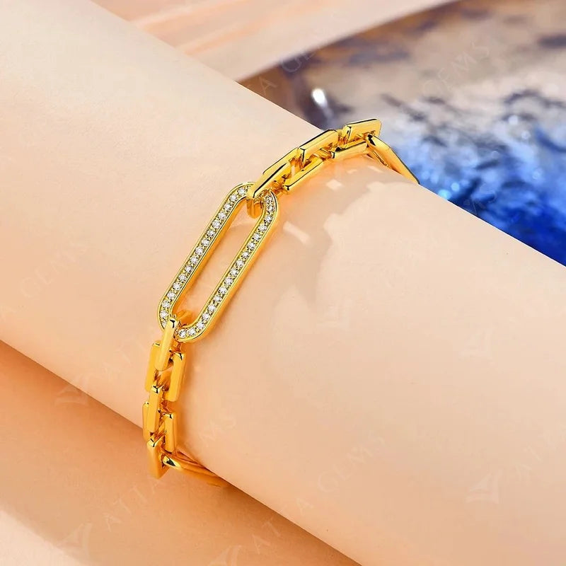 S925 Sterling Silver Moissanite Bracelet Yellow Gold Plated Bracelets for Women Adjustable 16+5cm High Quality Jewelry
