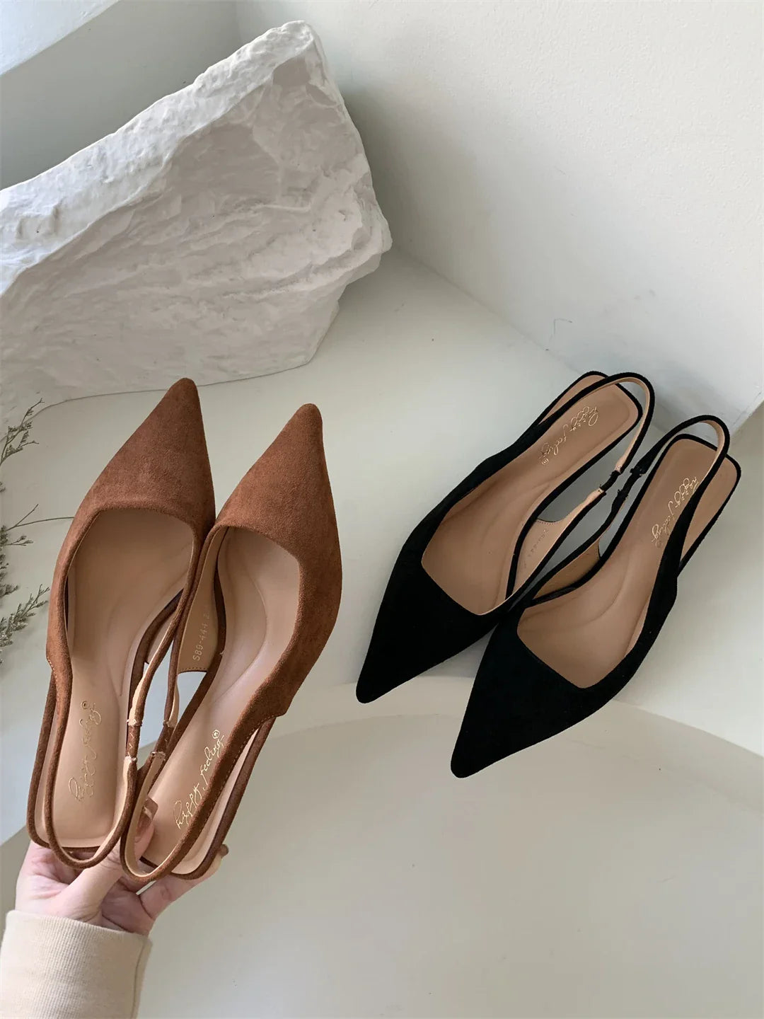 Women Sandals Pointed Toe Elegant Low-heel Shoes Summer Fashion Slingback Woman Mules Shoes Pumps Dress Shoes