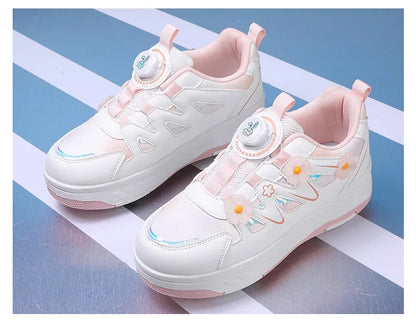 HeelysChildren's small flower decorated four-wheel roller skating sports shoe breathable roller skating girls shoes holidaygifts