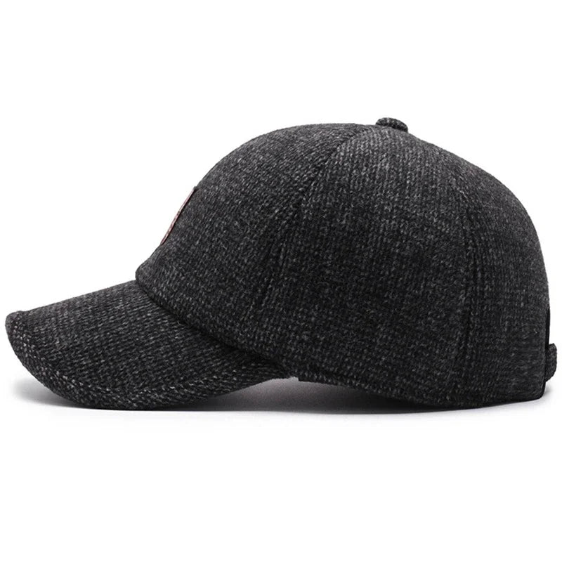 Autumn Winter Warm Men Woolen Baseball Cap Outdoor Ear Cover Earflaps Adjustable Hat Middle-aged Dad Hat With Earmuffs Design