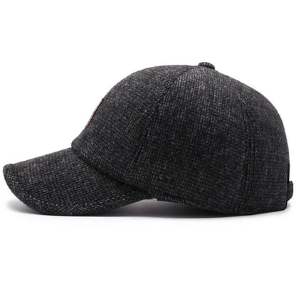 Autumn Winter Warm Men Woolen Baseball Cap Outdoor Ear Cover Earflaps Adjustable Hat Middle-aged Dad Hat With Earmuffs Design