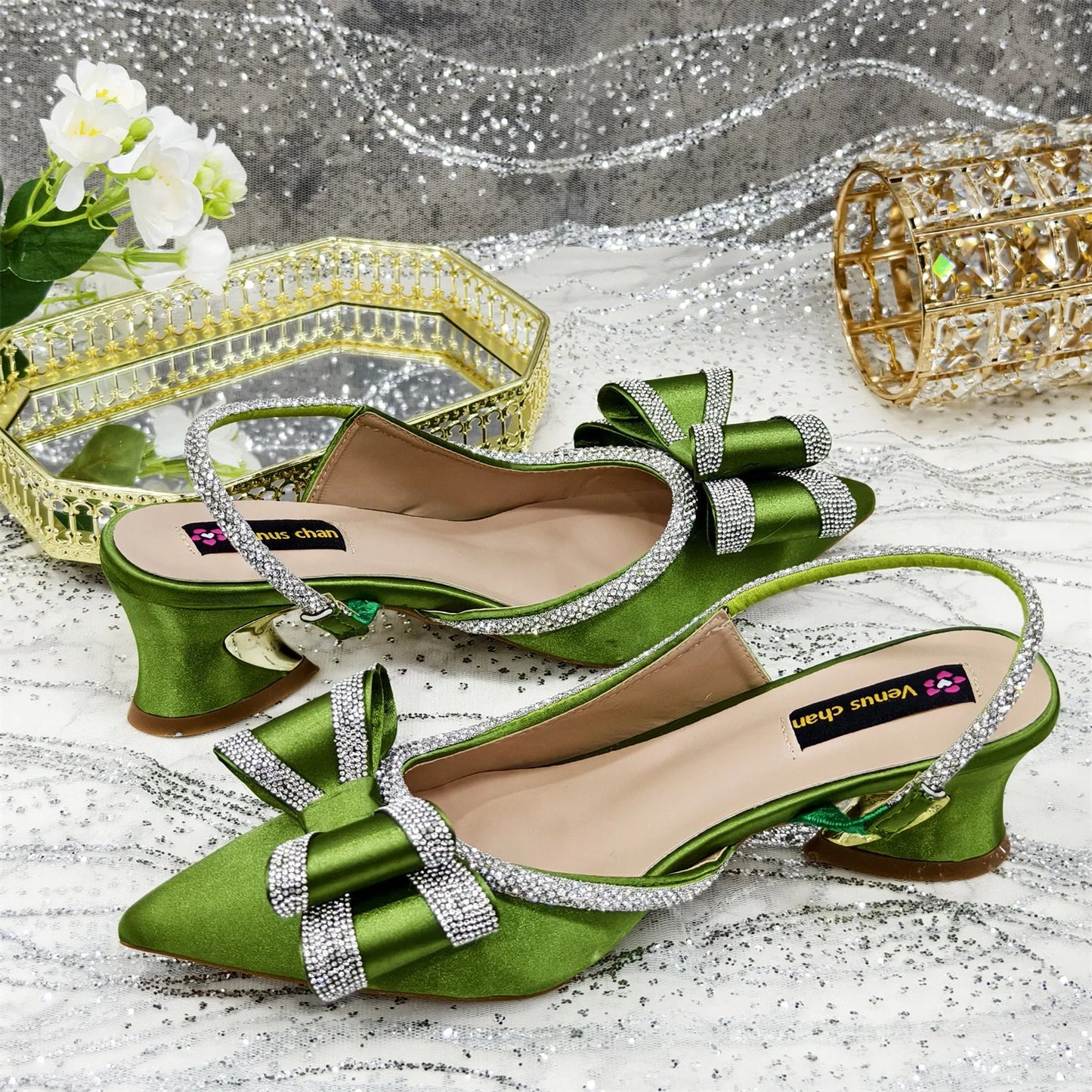 Wonem Shoes And Bags for Party Rhinestone Bow Pointed-Toe Women's High Heels Wedding Shoes