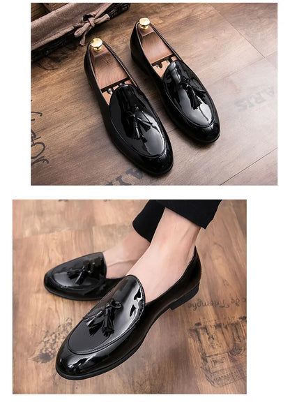 Fashion Men Shoes Patent Leather 37-47 Size Boys Breathable Loafers Black Soft Outdoor Casual Summer Mules Dress Flats