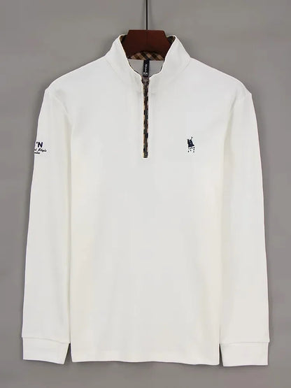 Luxury new Half Zipper Long Sleeve T-shirt 100% Cotton Brand Embroidered Stand Collar Men's Clothing Autumn Casual polo shirt