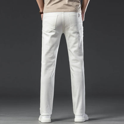 2025 Men White Jeans Fashion Casual Classic Style Regular Straight  Fit Soft Trousers Male  Advanced Stretch Pants