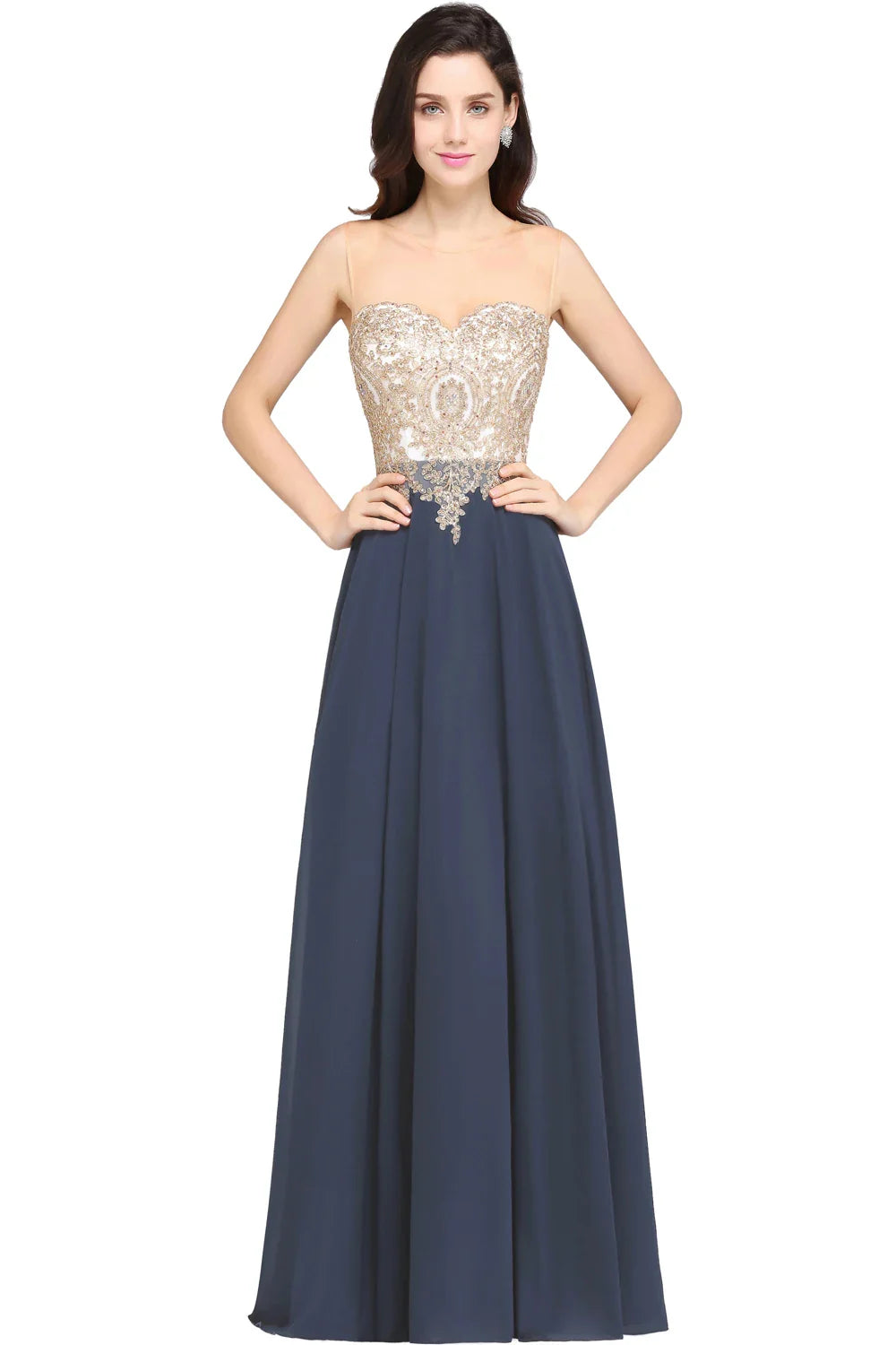 Long Lace Chiffon Evening Dresses Backless Women A-line Sweetheart Beaded Elegant Formal Prom Wedding Party Gown Robes De Soirée
