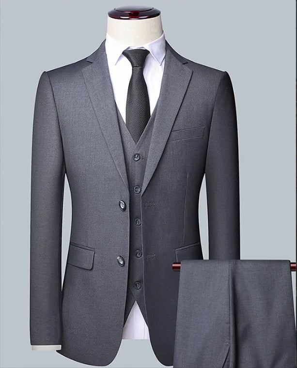 Men's Solid Color Business Suit Fashion Banquet Wedding Trend Groom Best Man Single 3/2/1