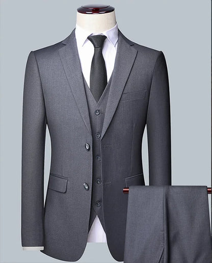 Men's Solid Color Business Suit Fashion Banquet Wedding Trend Groom Best Man Single 3/2/1