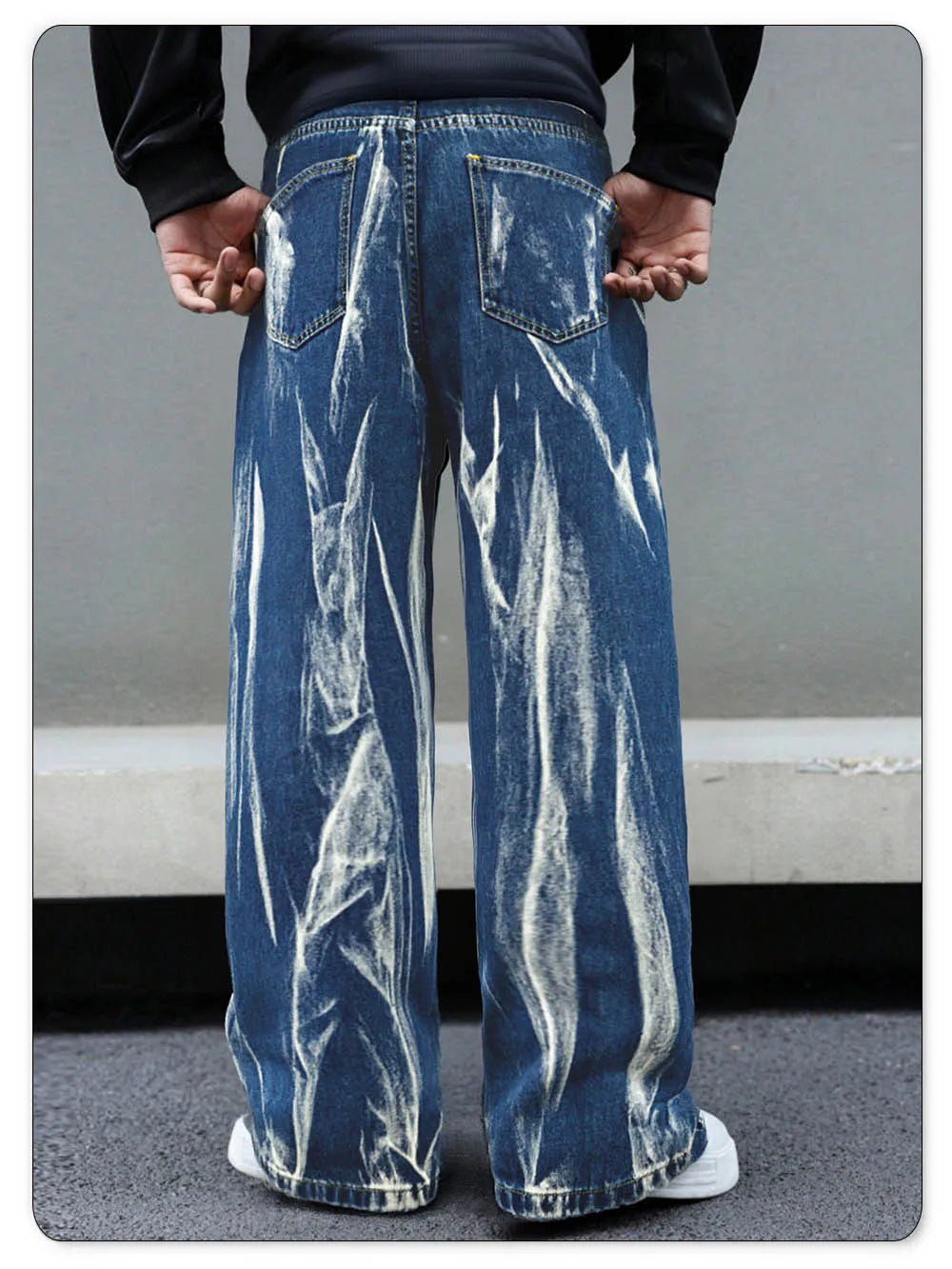 Four Season Men's Baggy Straight Wide-Leg Jeans Personalized Design Tie Dye Denim Pants Baggy Unisex Daily Casual Men's Clothes