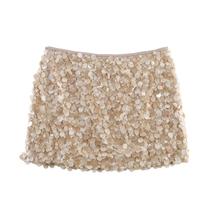 Women Spring Autumn Chic Mini Skirts Fashion With Sequined Solid Side Zipper Short Skirt Female Vintage High Waist Skirt