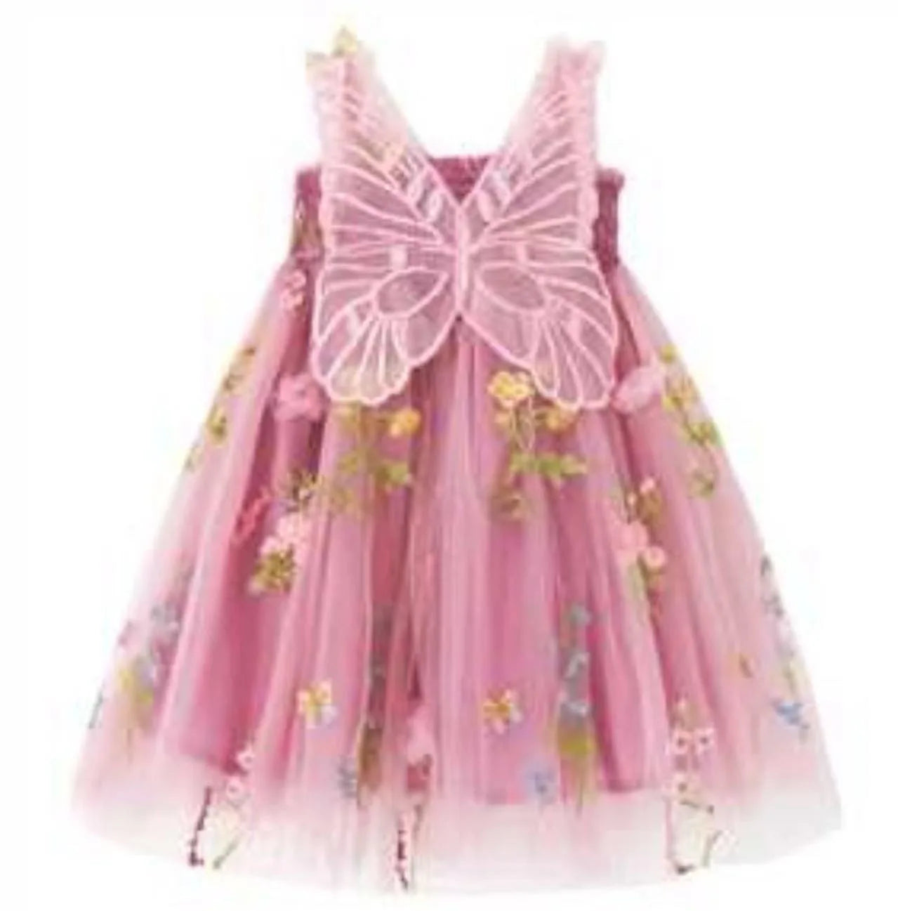 Girls Princess Dress with 3D Wings - Sparkle Tulle Sleeveless Gown, Fairy Puffy Party Dress for Birthday & Holiday